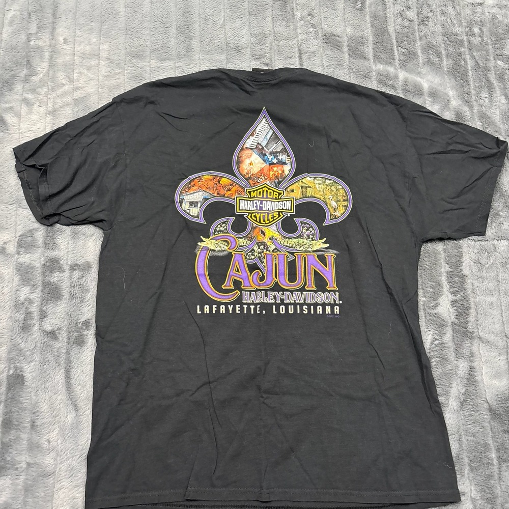 Harley-Davidson Cajun Lafayette Louisiana Pocket T-Shirt Black Mens XL Skull